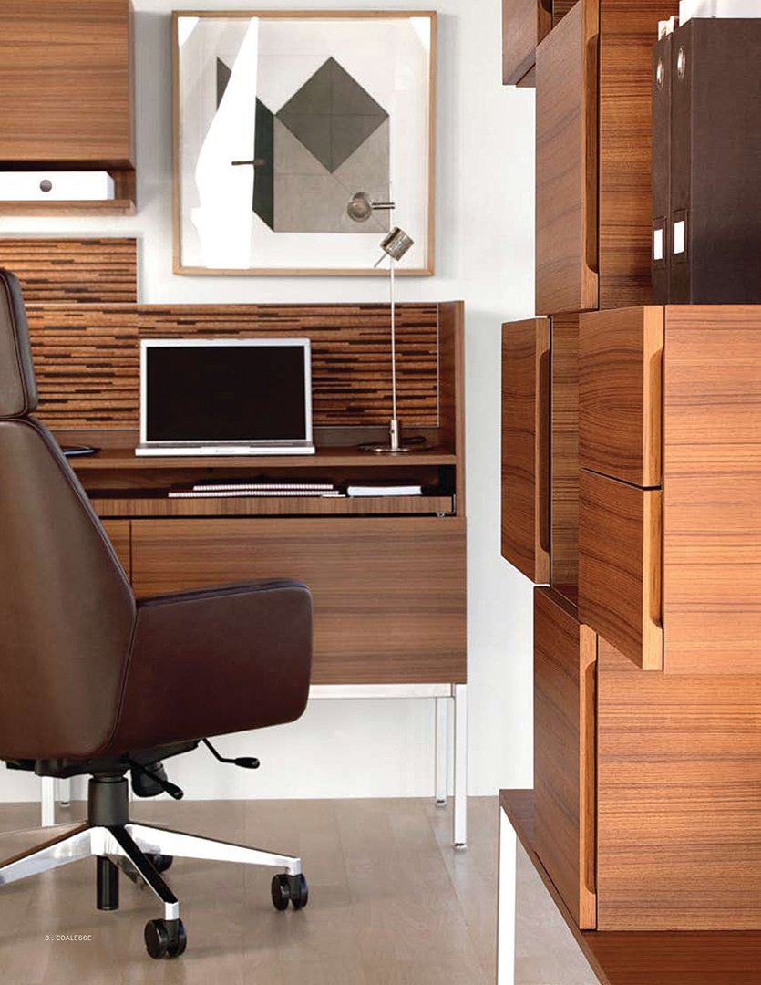 Modern office interior styling detail for Coalesse featuring contemporary workplace furniture with curated art and accessories, styled by Stephen Pappas Interiors, photographed by Noah Webb